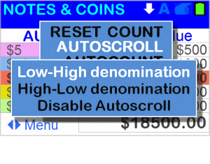 Note and coin money counter - Autoscroll