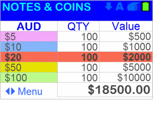 Note and coin money counter - Main screen